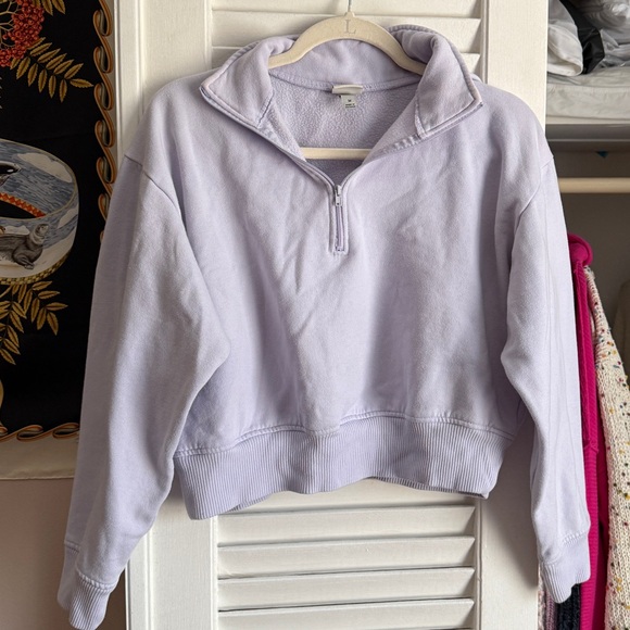 a new day Tops - A New Day Periwinkle Cropped Quarter Zip